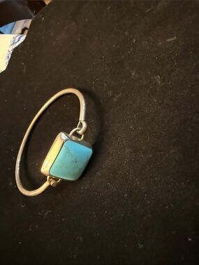 Turquoise Stone Silver Bangle Bracelet - Blue Turquoise Bracelet